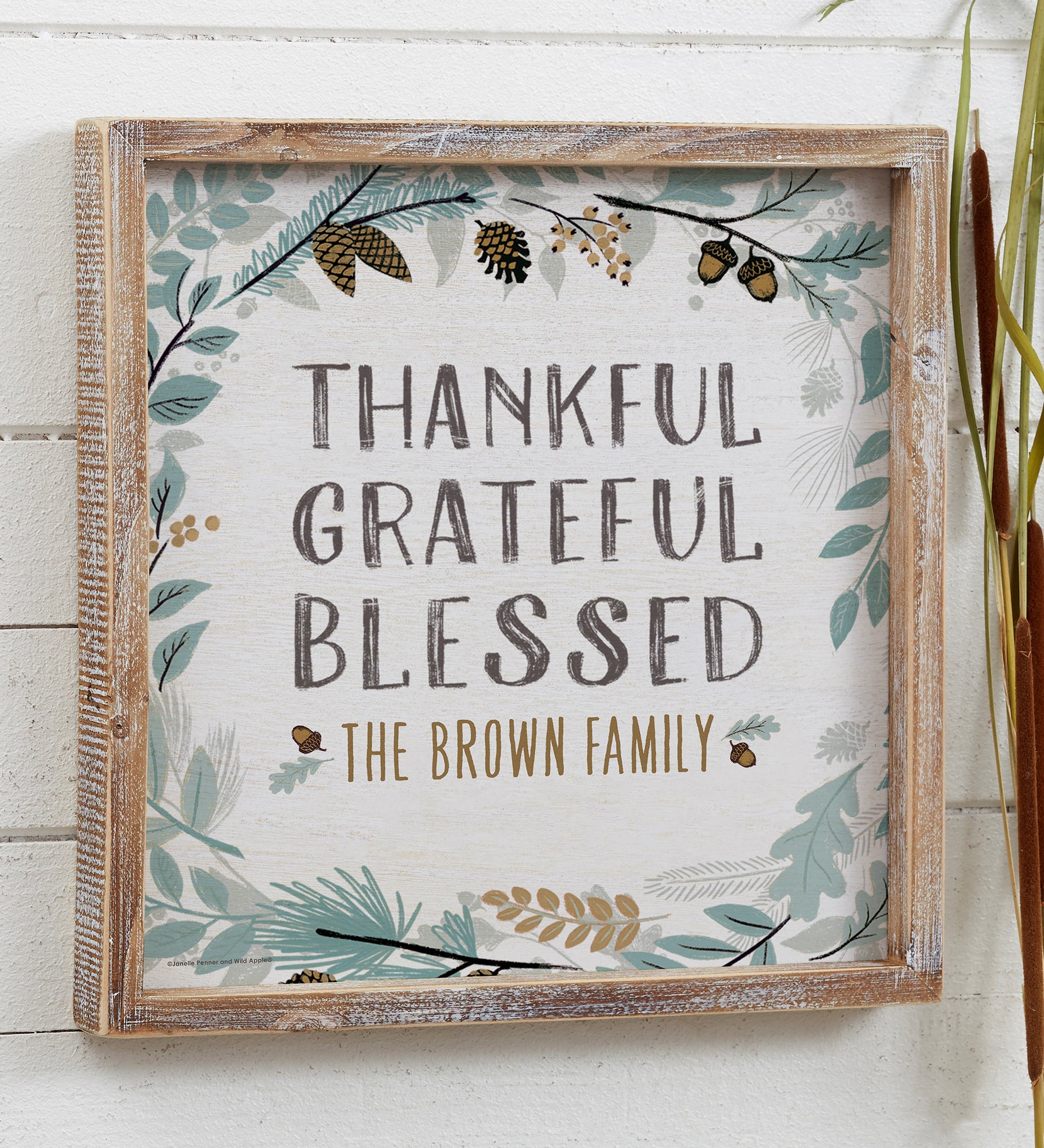 Thankful Fall Floral Personalized Barnwood Frame Wall Art